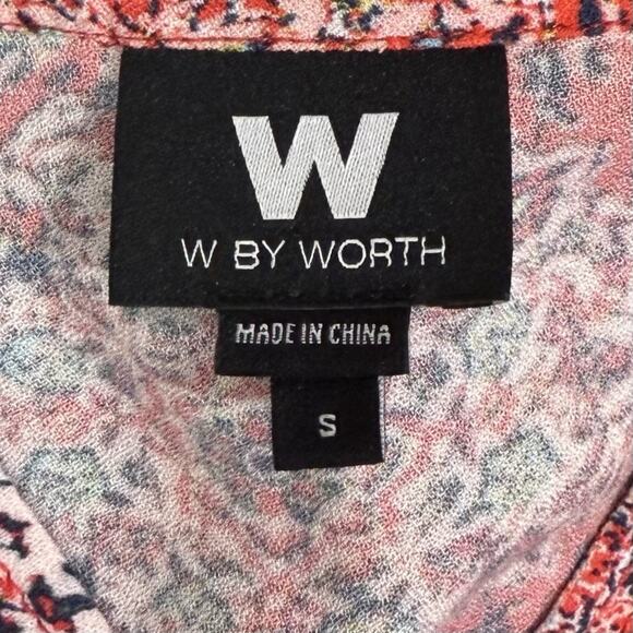 W By Worth Kimono Top Women's Small Red Multicolor Floral Casual Popover Shirt - Picture 6 of 9